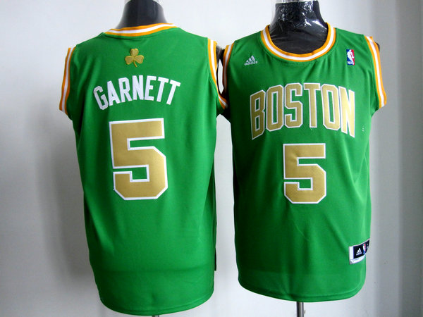  NBA Boston Celtics 5 Kevin Garnett Swingman Road Green Golden Number Jersey